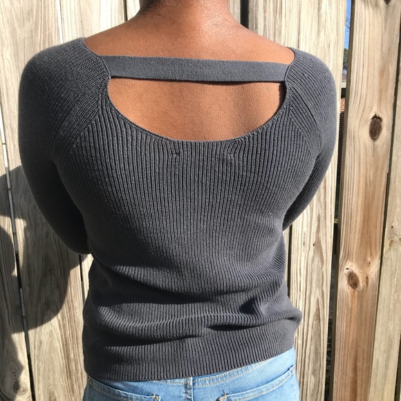 LOFT Dark grey bell sleeved knit sweater - Picture 2 of 8